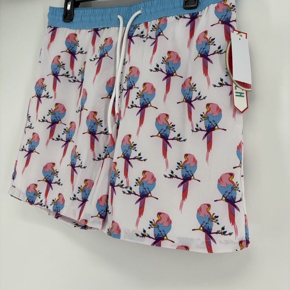 NEW Public Record Mens Drawstring Swim Shorts Large Parakeet Bird Print - Picture 4 of 9
